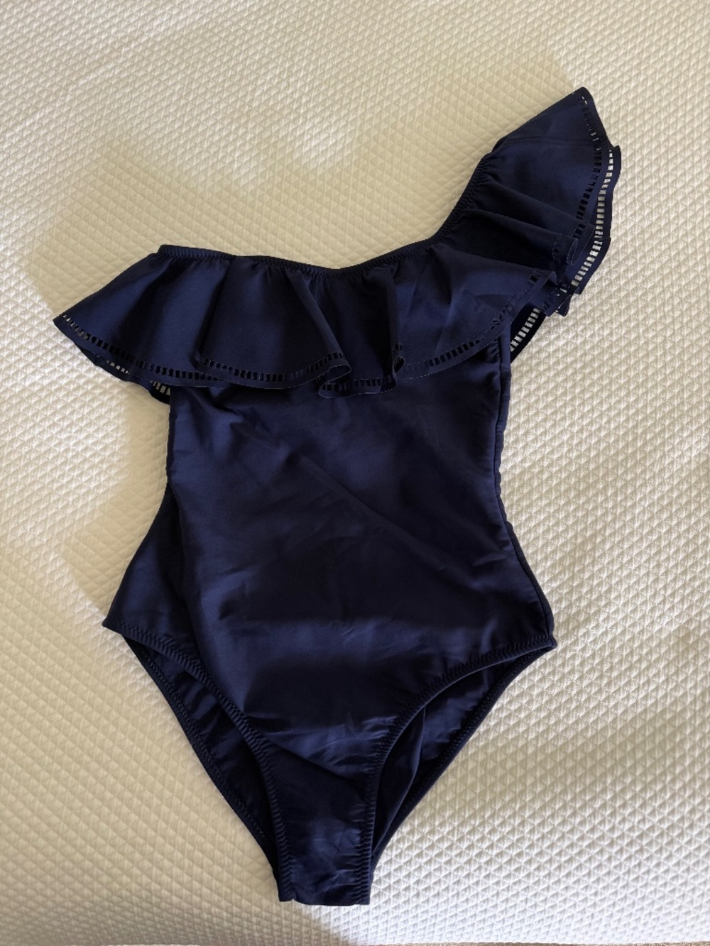 MOUILLE NAVY ONE SHOULDER RUFFLE BATHING SUIT SAKS FIFTH AVENUE SIZE SMALL